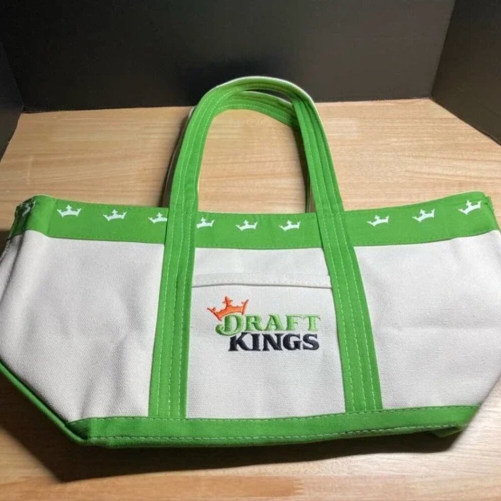 NEW Draft Kings Large Canvas Embroided Bag White and Green BAG ONLY